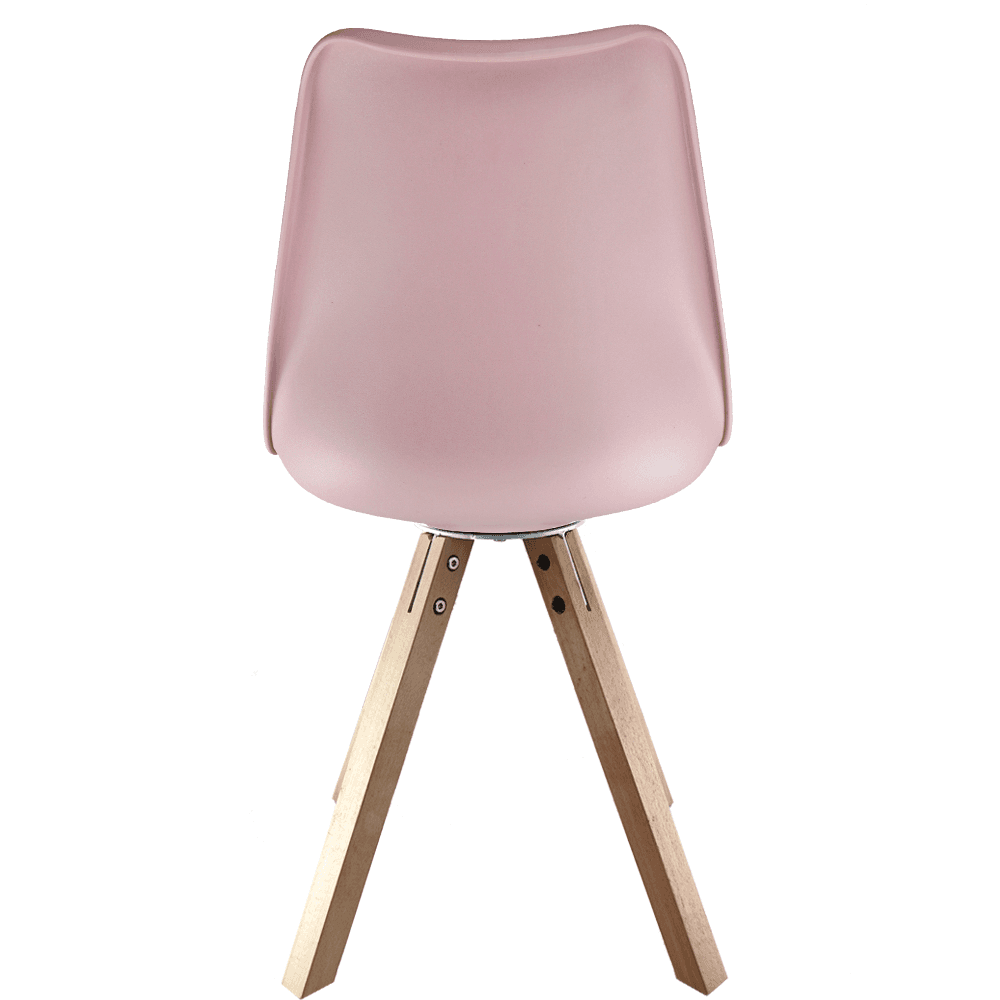Soho Blush Pink Plastic Dining Chair with Square Pyramid Light Wood Legs