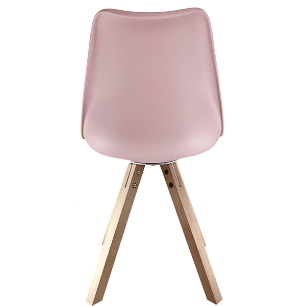 Soho Blush Pink Plastic Dining Chair with Square Pyramid Light Wood Legs