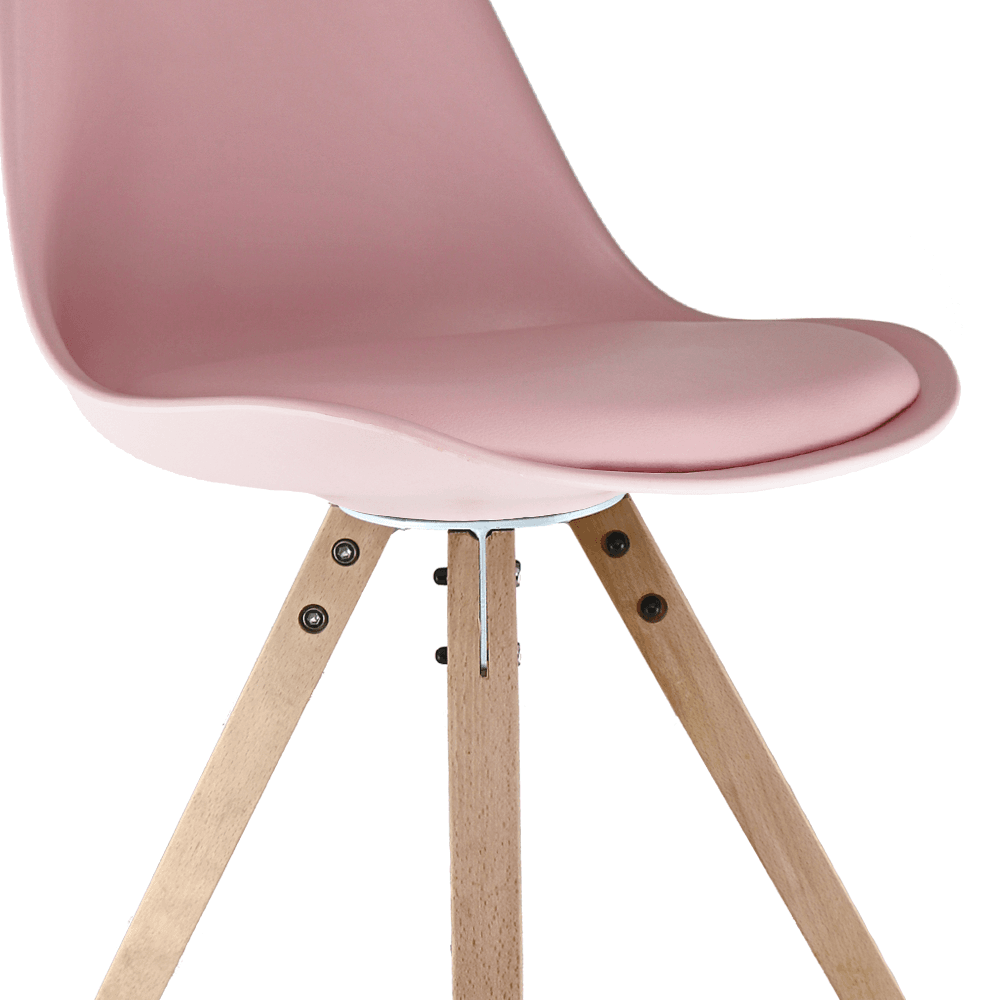Soho Blush Pink Plastic Dining Chair with Square Pyramid Light Wood Legs