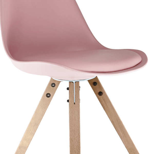 Soho Blush Pink Plastic Dining Chair with Square Pyramid Light Wood Legs