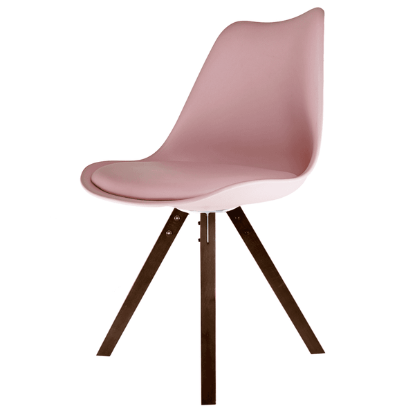 Soho Blush Pink Plastic Dining Chair with Square Pyramid Dark Wood Legs
