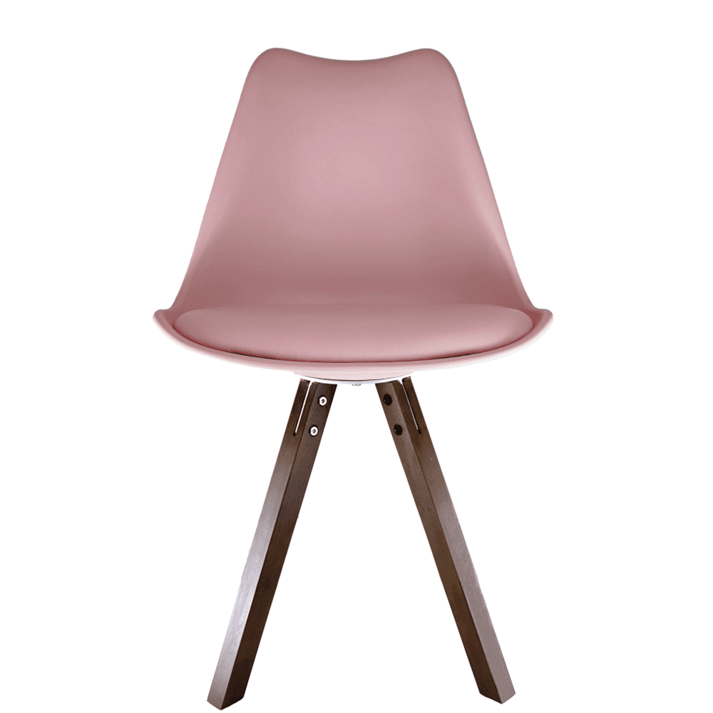 Soho Blush Pink Plastic Dining Chair with Square Pyramid Dark Wood Legs