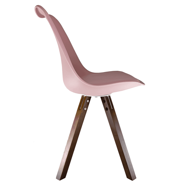 Soho Blush Pink Plastic Dining Chair with Square Pyramid Dark Wood Legs