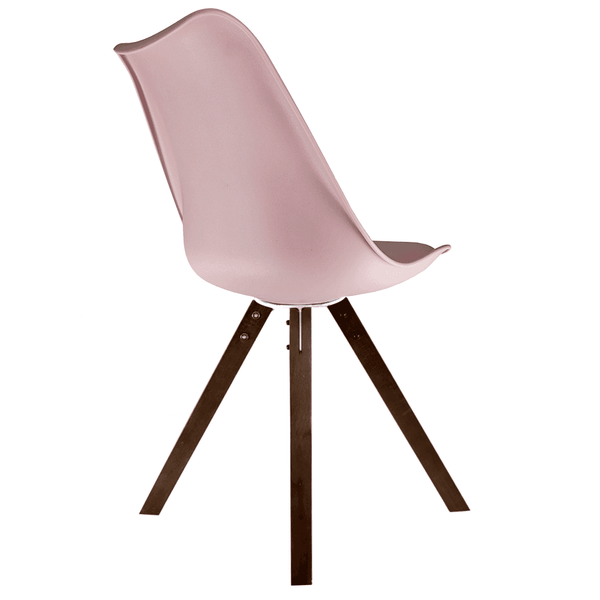 Soho Blush Pink Plastic Dining Chair with Square Pyramid Dark Wood Legs