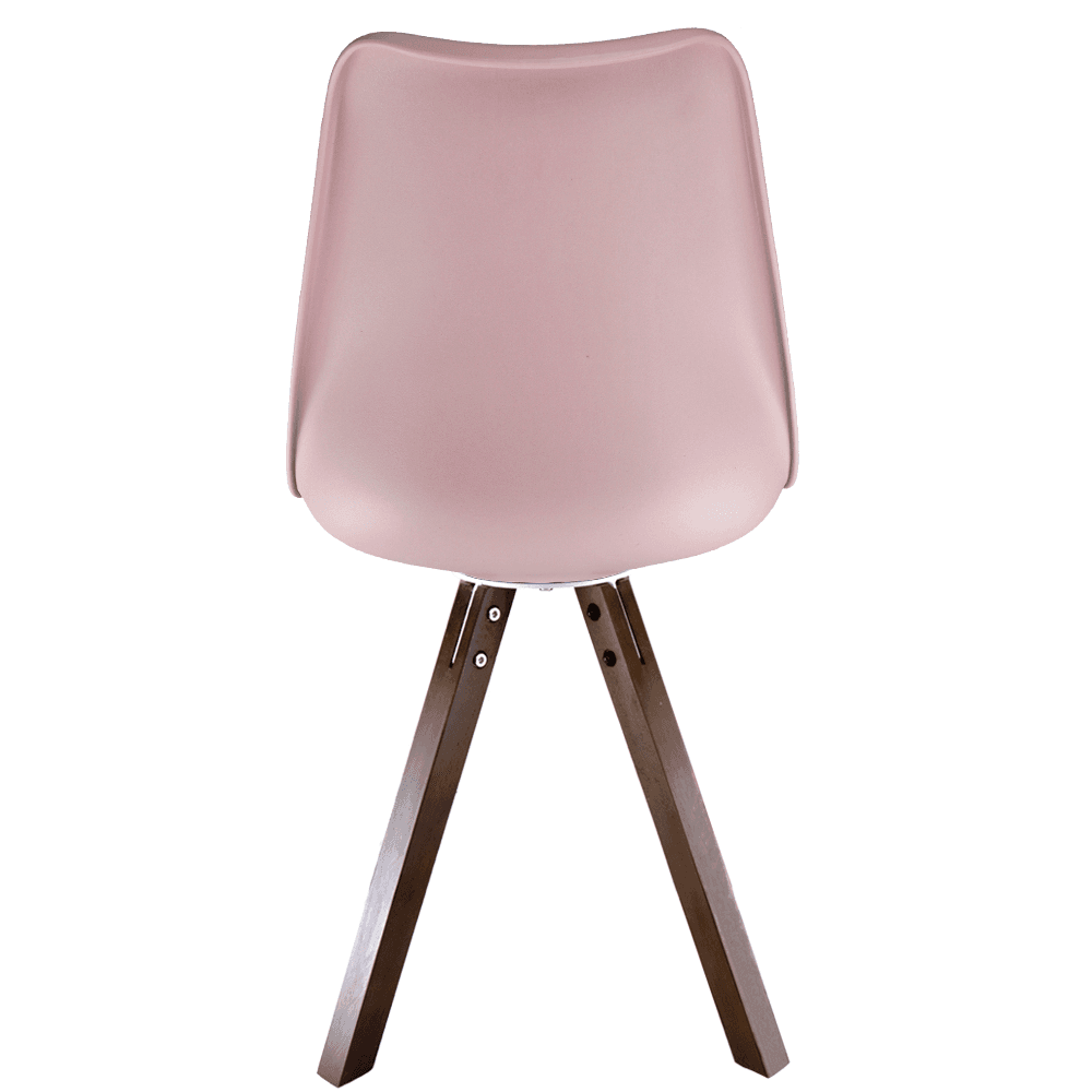 Soho Blush Pink Plastic Dining Chair with Square Pyramid Dark Wood Legs