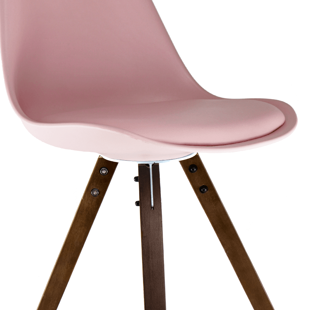 Soho Blush Pink Plastic Dining Chair with Square Pyramid Dark Wood Legs