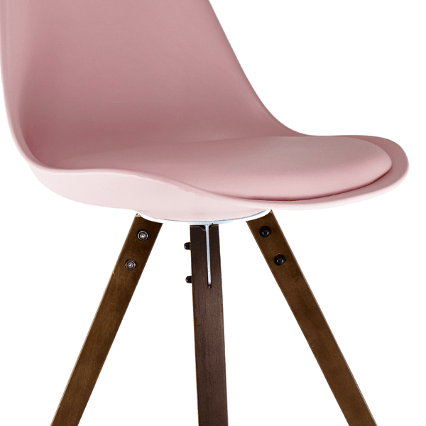 Soho Blush Pink Plastic Dining Chair with Square Pyramid Dark Wood Legs