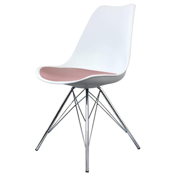 Soho White and Blush Pink Dining Chair with Chrome Metal Legs