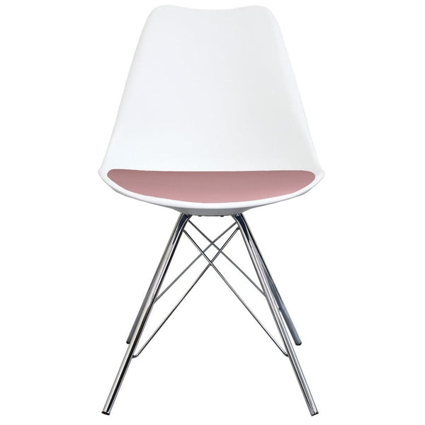Soho White and Blush Pink Dining Chair with Chrome Metal Legs