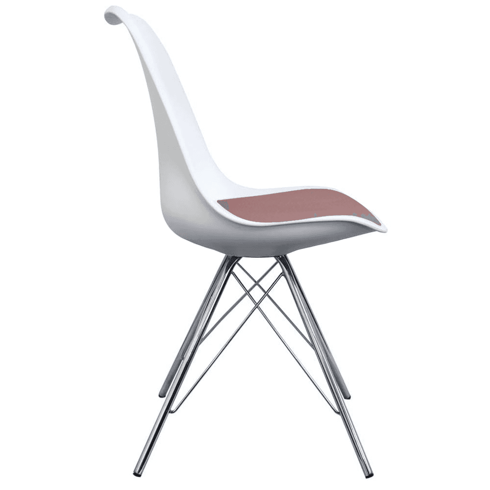 Soho White and Blush Pink Dining Chair with Chrome Metal Legs