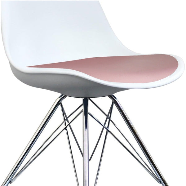 Soho White and Blush Pink Dining Chair with Chrome Metal Legs
