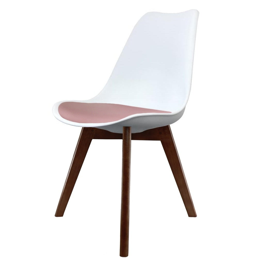 Soho White and Blush Pink Dining Chair with Squared Dark Wood Legs