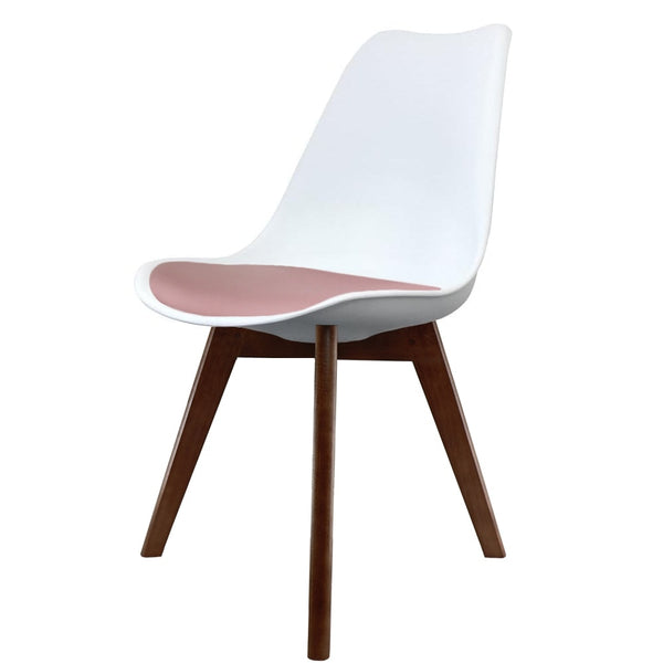 Soho White and Blush Pink Dining Chair with Squared Dark Wood Legs