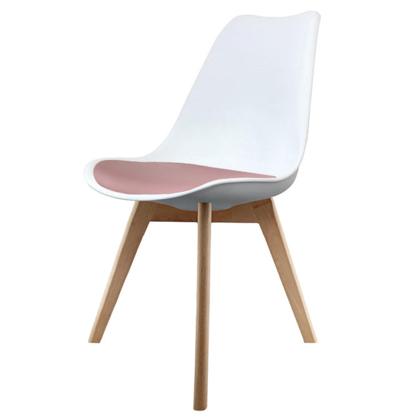 Soho White and Blush Pink Dining Chair with Squared Light Wood Legs