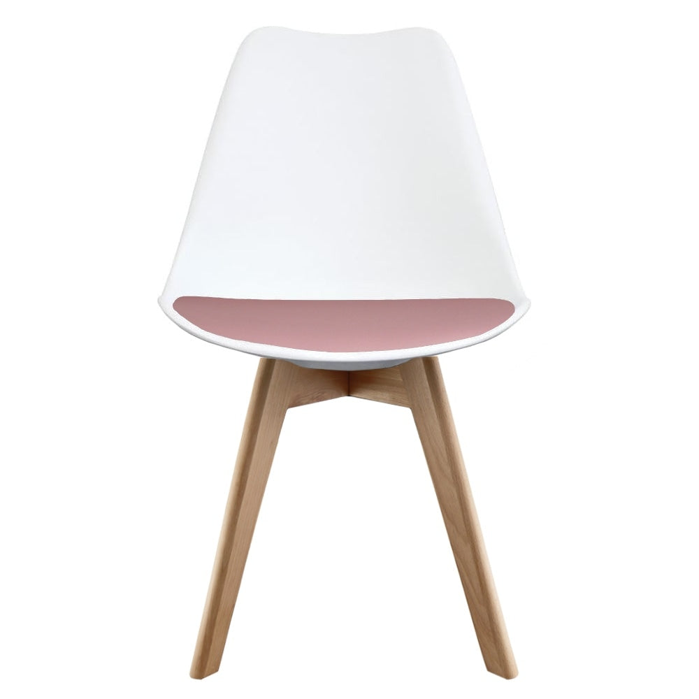 Soho White and Blush Pink Dining Chair with Squared Light Wood Legs