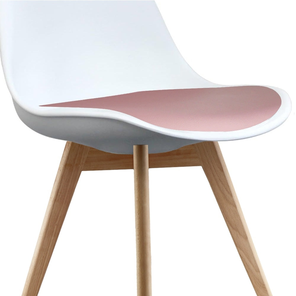 Soho White and Blush Pink Dining Chair with Squared Light Wood Legs