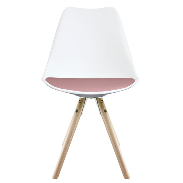 Soho White and Blush Pink Dining Chair with Pyramid Light Wood Legs