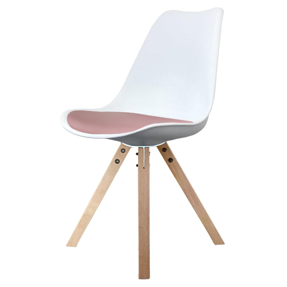 Soho White and Blush Pink Dining Chair with Square Pyramid Light Wood Legs