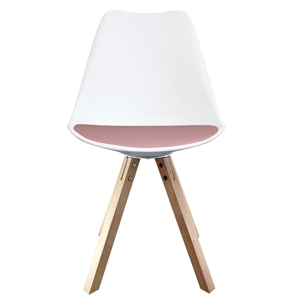 Soho White and Blush Pink Dining Chair with Square Pyramid Light Wood Legs