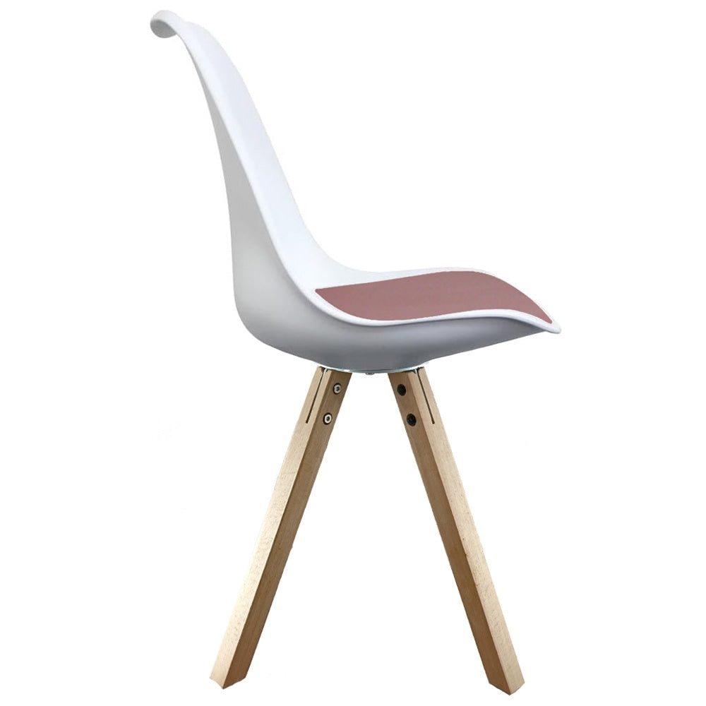 Soho White and Blush Pink Dining Chair with Square Pyramid Light Wood Legs