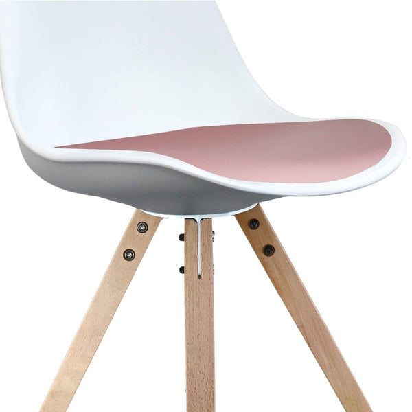 Soho White and Blush Pink Dining Chair with Square Pyramid Light Wood Legs