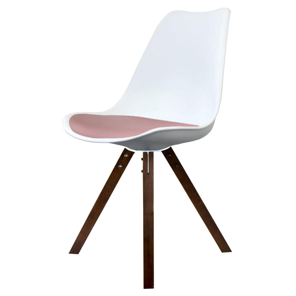 Soho White and Blush Pink Dining Chair with Square Pyramid Dark Wood Legs