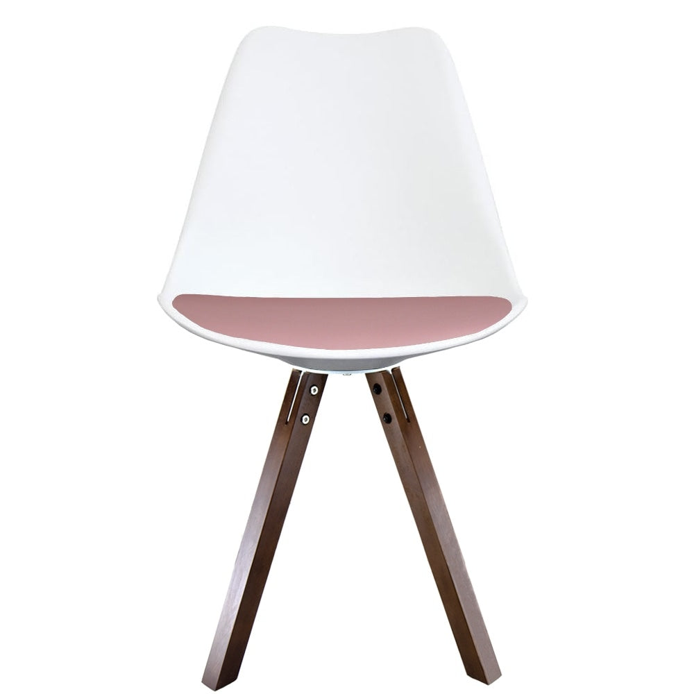 Soho White and Blush Pink Dining Chair with Square Pyramid Dark Wood Legs