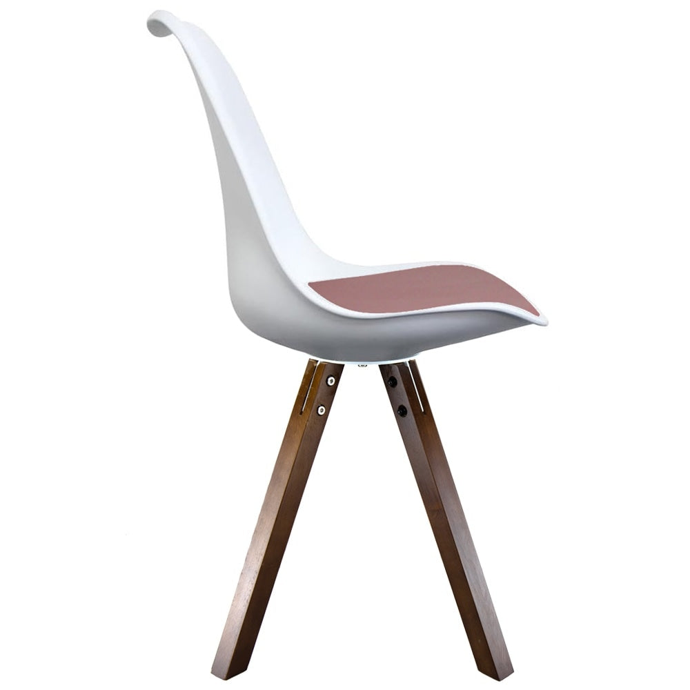 Soho White and Blush Pink Dining Chair with Square Pyramid Dark Wood Legs