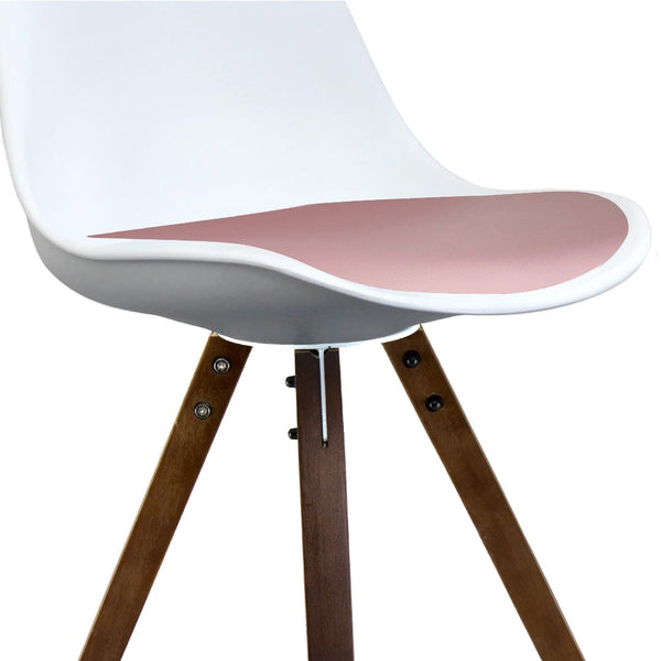 Soho White and Blush Pink Dining Chair with Square Pyramid Dark Wood Legs