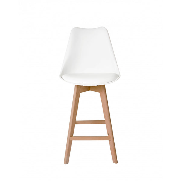 Soho White Plastic Bar Stool with Light Wood Legs