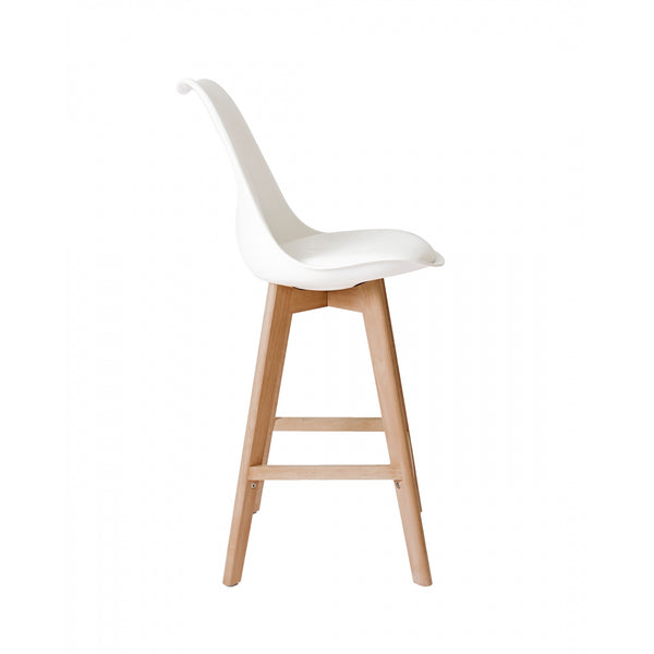 Soho White Plastic Bar Stool with Light Wood Legs