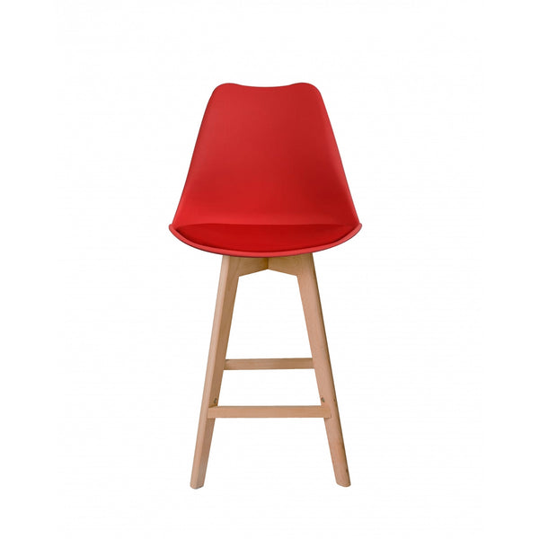 Soho Red Plastic Bar Stool with Light Wood Legs