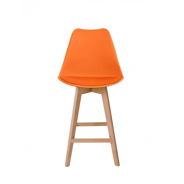 Soho Orange Plastic Bar Stool with Light Wood Legs