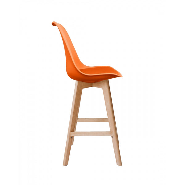 Soho Orange Plastic Bar Stool with Light Wood Legs