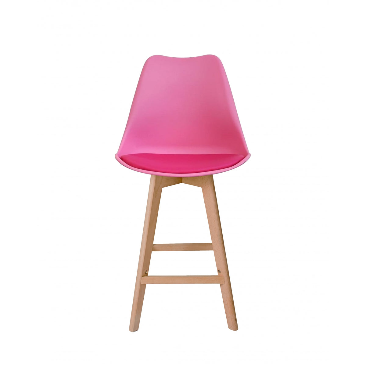 Soho Bright Pink Plastic Bar Stool with Light Wood Legs