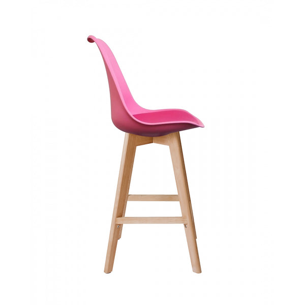 Soho Bright Pink Plastic Bar Stool with Light Wood Legs