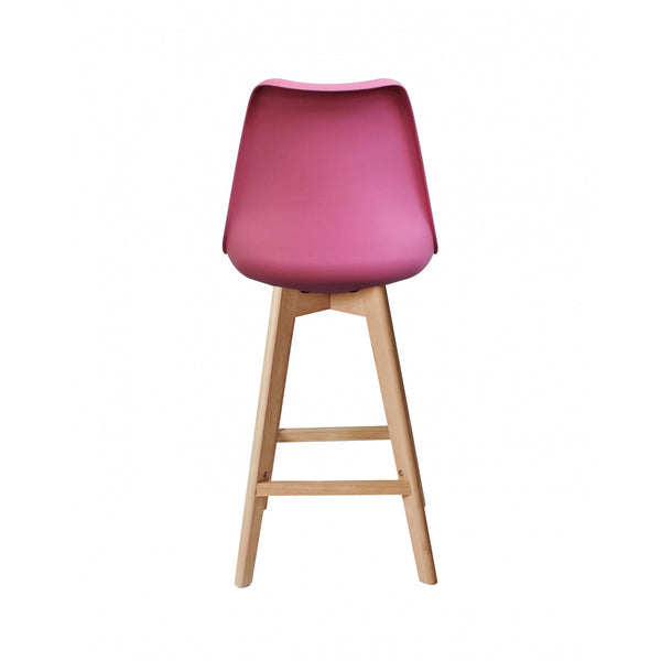 Soho Bright Pink Plastic Bar Stool with Light Wood Legs