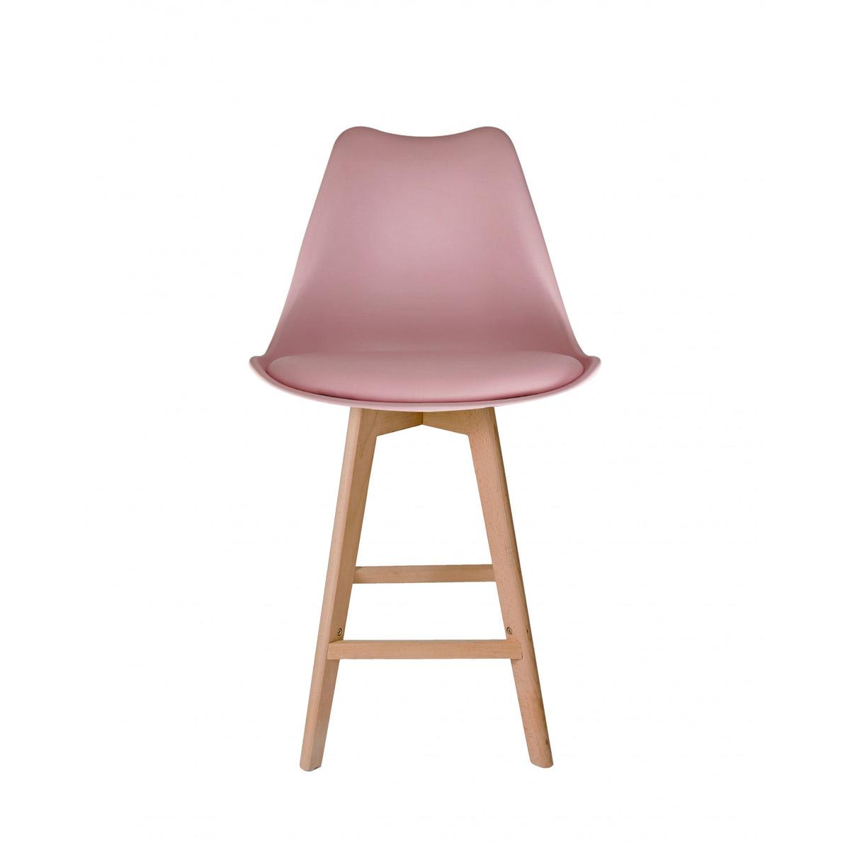 Soho Blush Pink Plastic Bar Stool with Light Wood Legs
