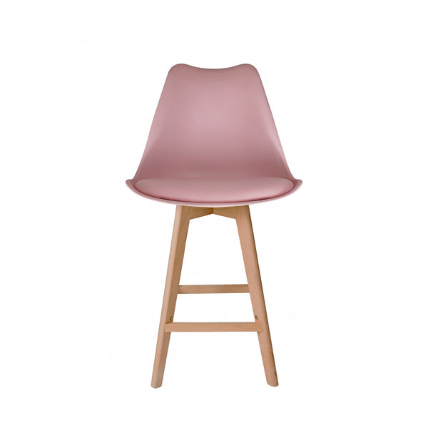 Soho Blush Pink Plastic Bar Stool with Light Wood Legs