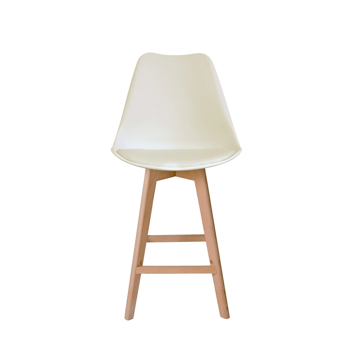 Soho Vanilla Plastic Bar Stool with Light Wood Legs