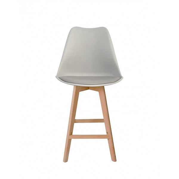 Soho Light Grey Plastic Bar Stool with Light Wood Legs
