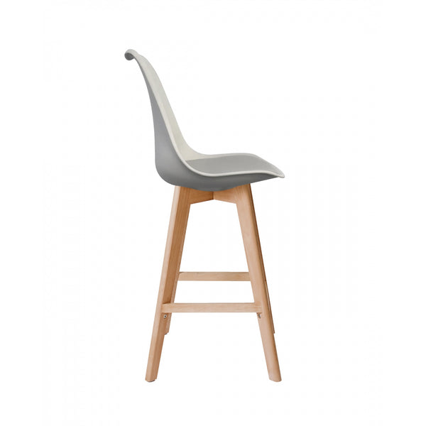 Soho Light Grey Plastic Bar Stool with Light Wood Legs