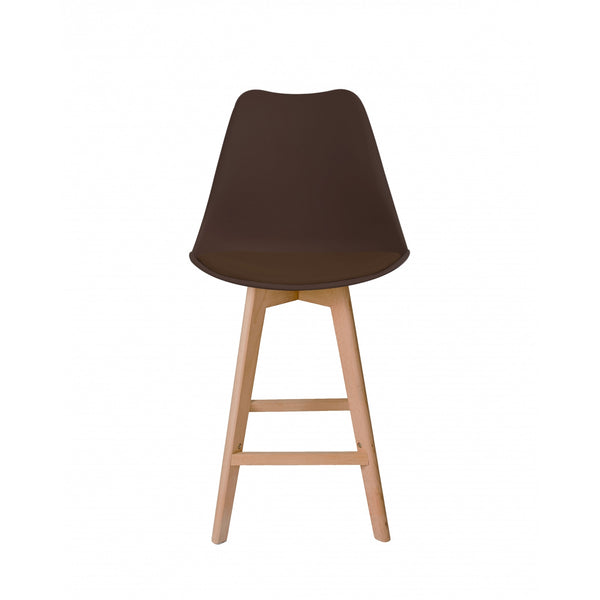 Soho Chocolate Brown Plastic Bar Stool with Light Wood Legs