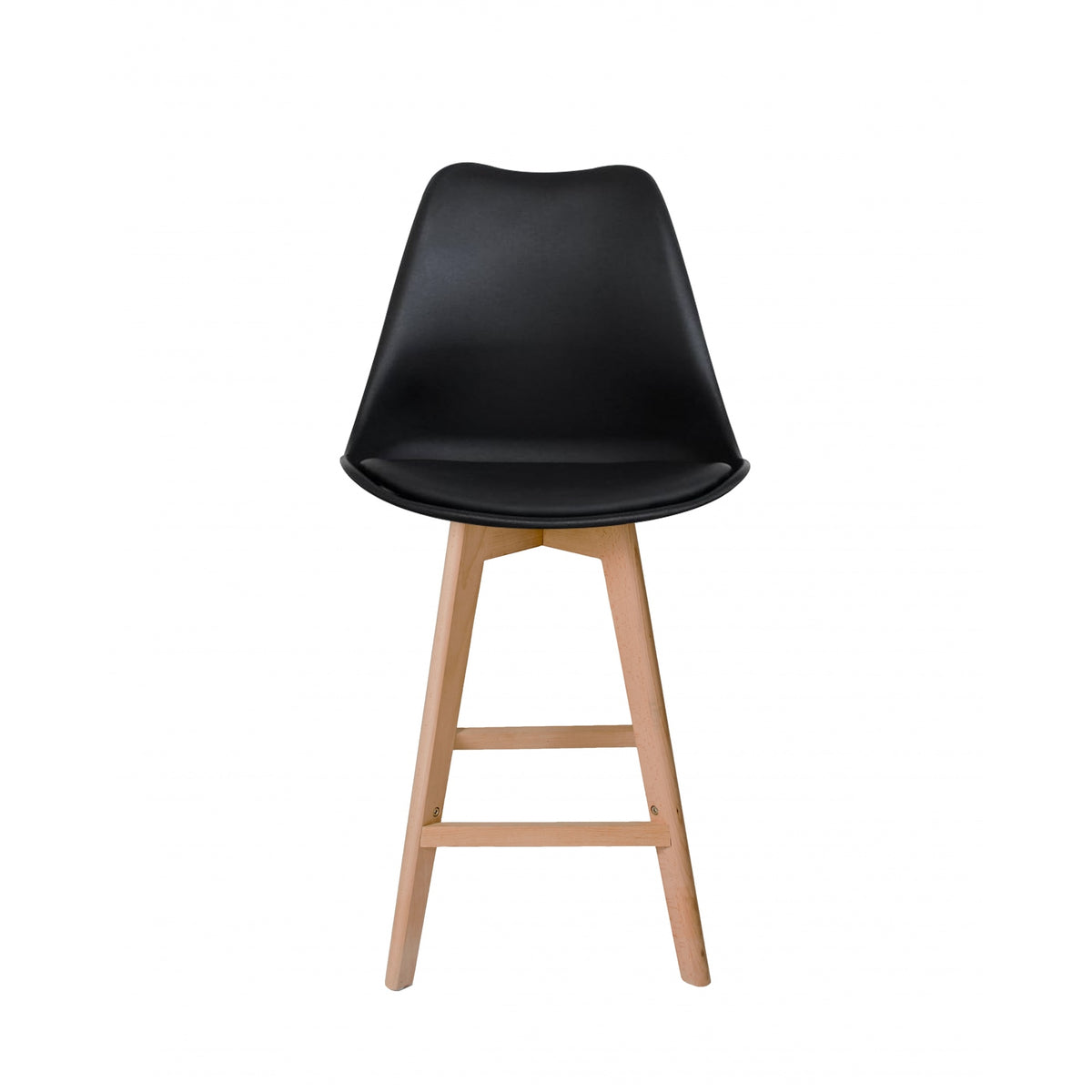 Soho Black Plastic Bar Stool with Light Wood Legs