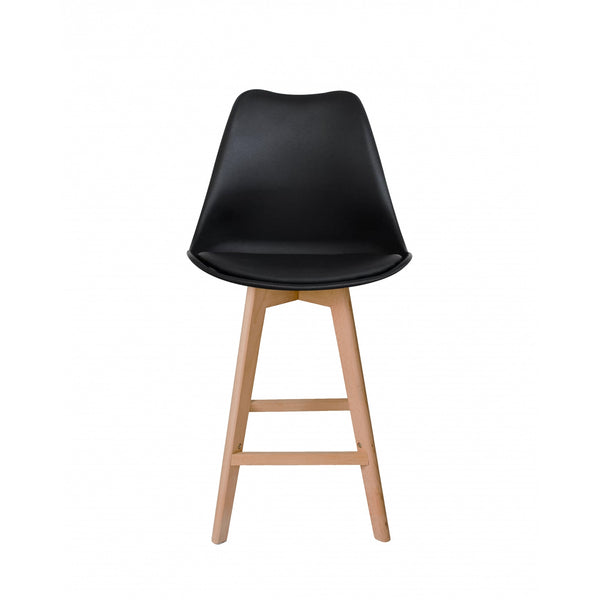 Soho Black Plastic Bar Stool with Light Wood Legs