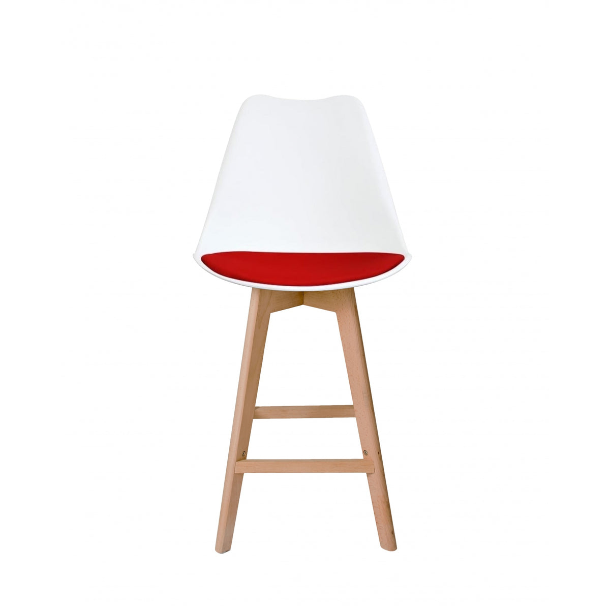 Soho White and Red Plastic Bar Stool with Light Wood Legs