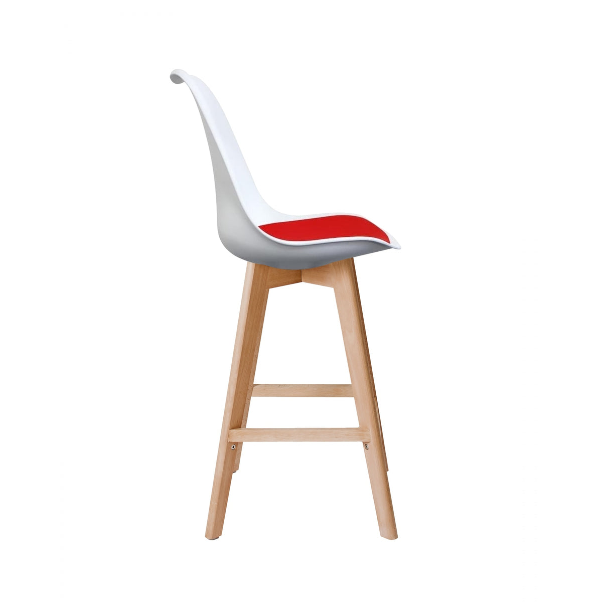Soho White and Red Plastic Bar Stool with Light Wood Legs
