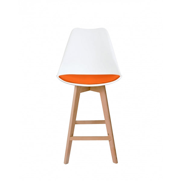 Soho White and Orange Plastic Bar Stool with Light Wood Legs