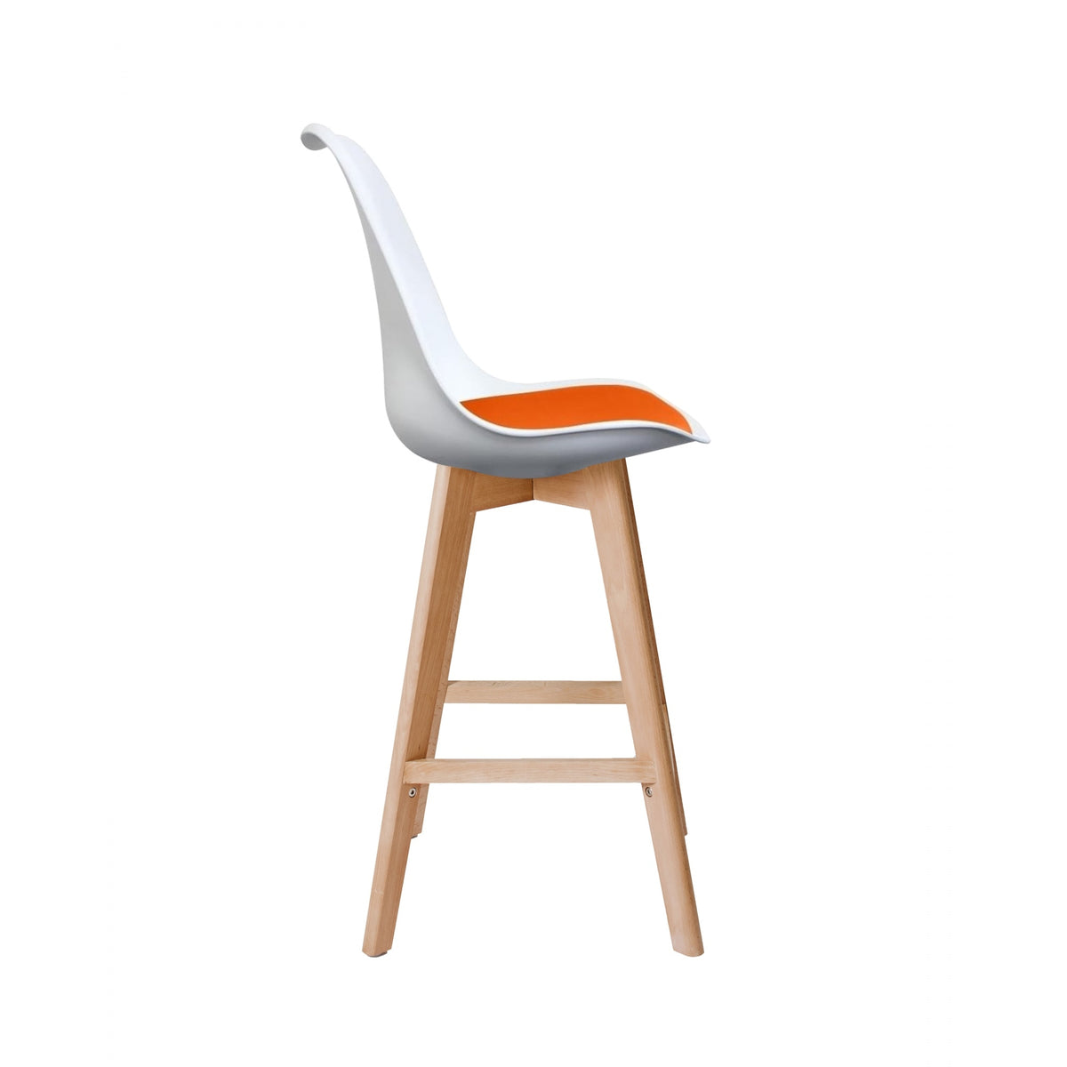 Soho White and Orange Plastic Bar Stool with Light Wood Legs