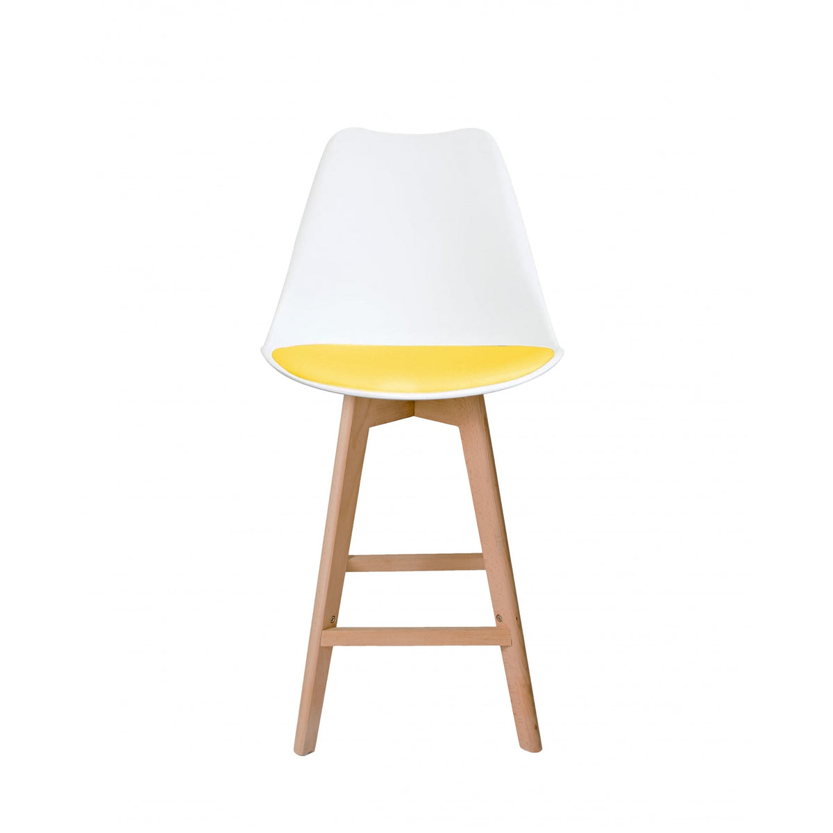 Soho White and Yellow Plastic Bar Stool with Light Wood Legs
